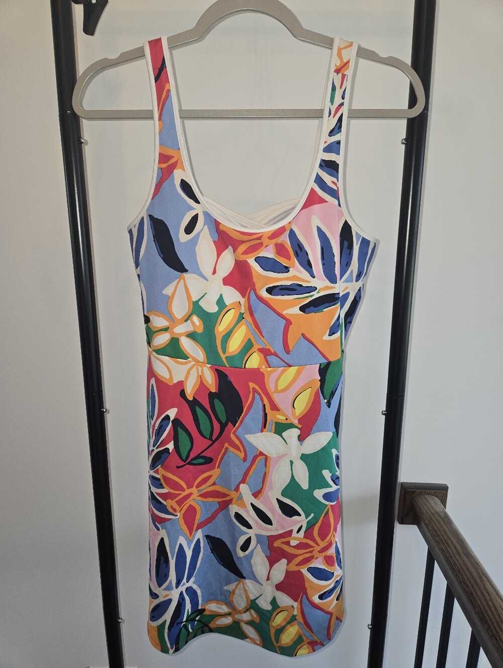 Bailey 44 Dress Women M Medium Multi Sport Leaf Print Cutout Back Shelf Bra Mini